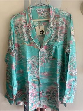 NWT SER.O.YA Kostas Silk Blend Shirt in Seroya Island Print - Size XL